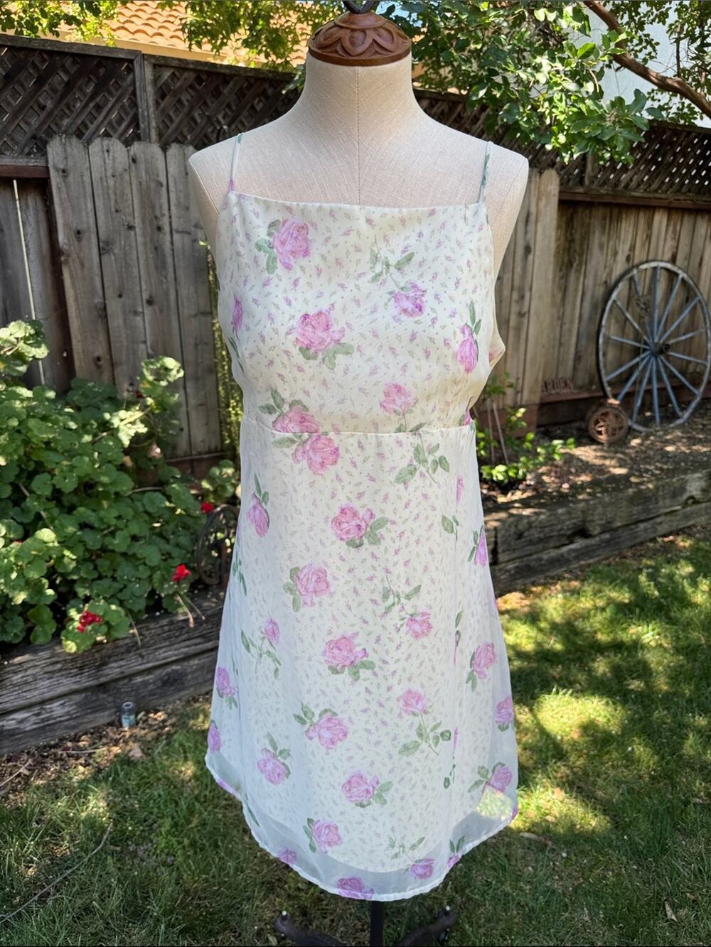 Vintage 90s City Triangles Floral Spaghetti Strap Slip Yellow Dress Juniors 11